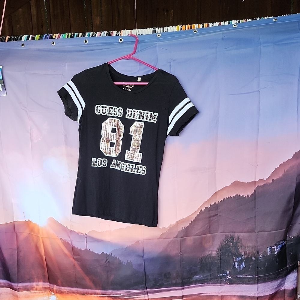 Nwot Black Graphic Tee with White Stripes